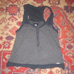 true vintage y2k superdry grey blue top frilly trim